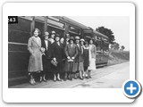 Fortrose Station - friends seeing off Elizabeth Anderson to South Africa. Miss D Sinclair, Mrs C Mackenzie, Liz Anderson, Jean Ann Anderson, Kate Murray, Miss G MacIver, Mairi MacIver, Sybil Paterson